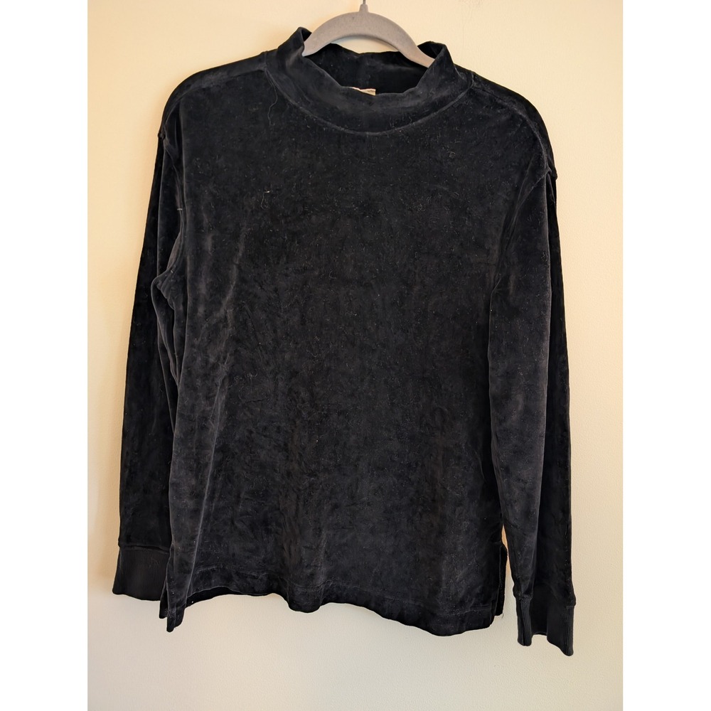 Pact Black Organic Cotton Velour Mock Neck Sweatshirt Medium cozy lounge airport